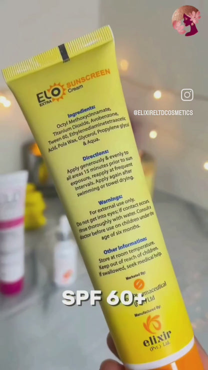 Elo Extra SPF 60 Broad Spectrum Sunscreen Cream UVA UVB No White Cast Moisturizing Anti Aging Sun Protection
