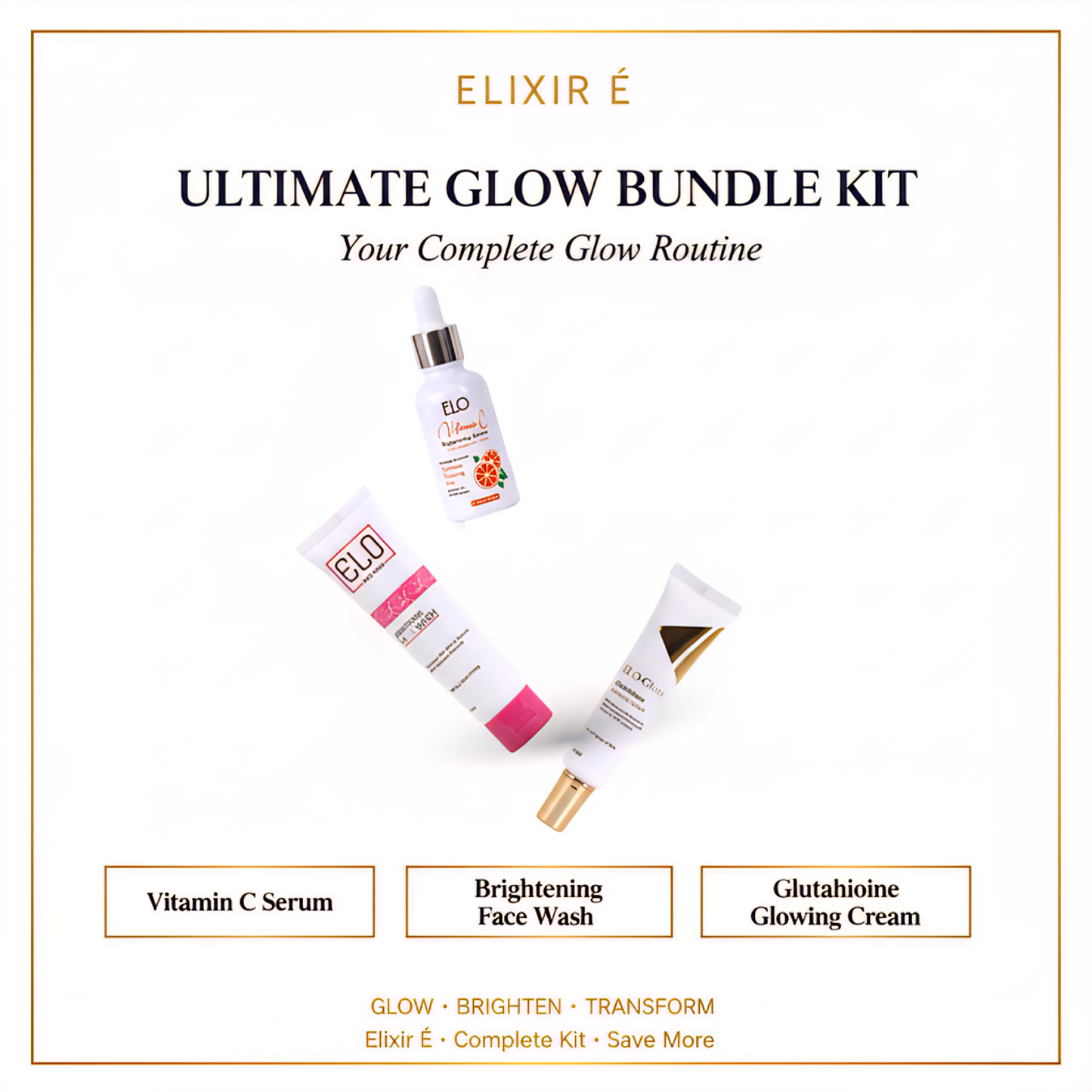 Ultimate Glow Brightening Bundle Kit | 3-Step Complete Routine for Radiant Skin | Vitamin C Serum + Brightening Wash + Glutathione Cream Set