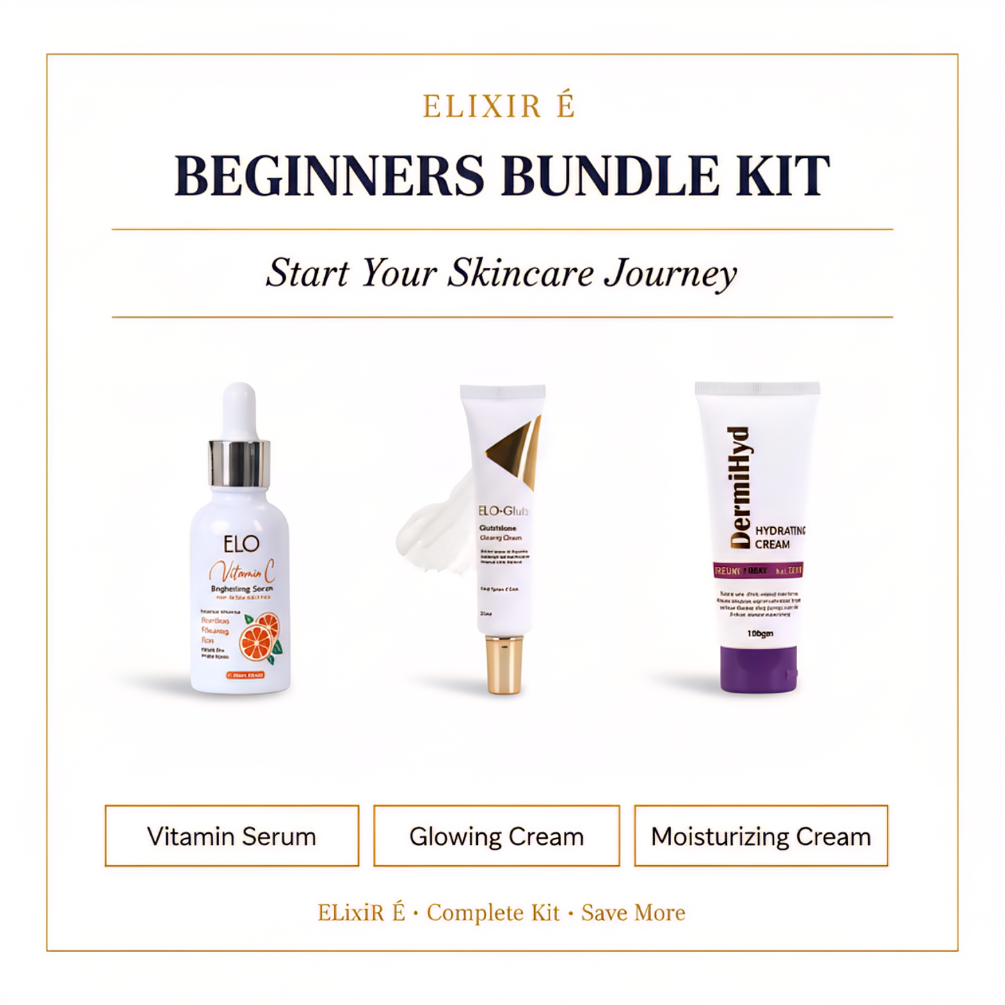 Beginners Skincare Bundle Kit | 3-Step Routine for Glowing Skin | Vitamin C Serum + Gluta Glowing Cream + Moisturizer Set