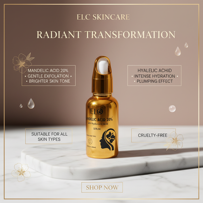 ELO Mandelic Acid 20% Serum – With Hyaluronic Acid for Exfoliation & Scar Healing (30ml)