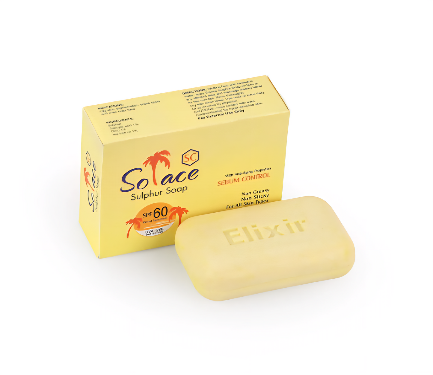 Solace Sulphur Sebum Control Medicated Soap | Acne Pimple Treatment Oil Control Skin Cleansing Bar | 90g