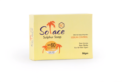 Solace Sulphur Sebum Control Medicated Soap | Acne Pimple Treatment Oil Control Skin Cleansing Bar | 90g