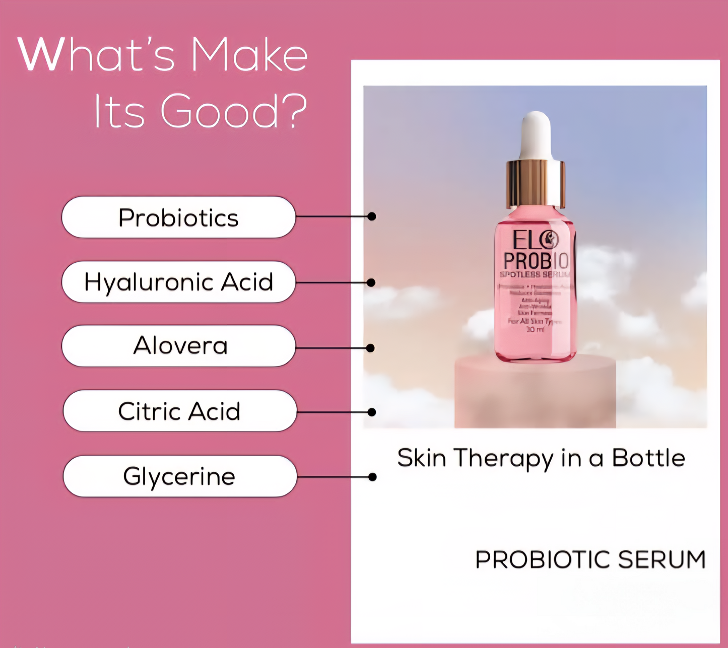 Elo Probio 3-in-1 Probiotic Serum for Open Pores & Acne Marks | Microbiome Balancing & Barrier Repair with Hyaluronic Acid | 30ml