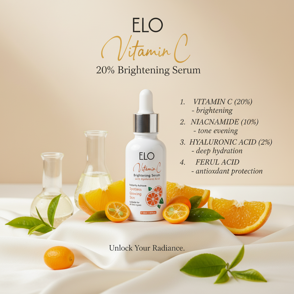 ELO Vitamin C Serum 20% – With Hyaluronic Acid for Spotless Glowing Skin (30ml)