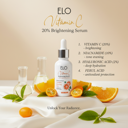 ELO Vitamin C Serum 20% – With Hyaluronic Acid for Spotless Glowing Skin (30ml)