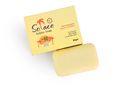Solace Sulphur Sebum Control Medicated Soap | Acne Pimple Treatment Oil Control Skin Cleansing Bar | 90g